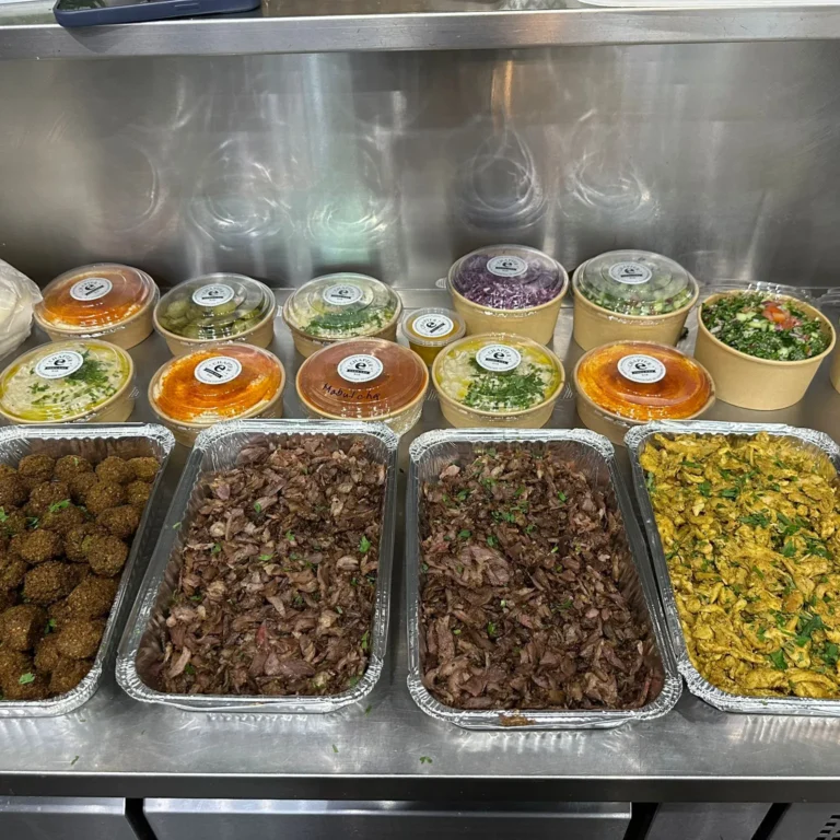 Catering trays filled in the Chapter E kitchen on the morning of an event